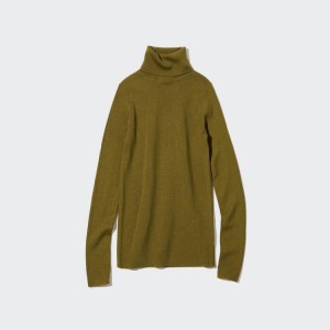 Uniqlo 100% Extra Fine Merino Ribbed Turtleneck Women's Knitwear Olive | SZKYOR408