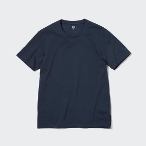 Uniqlo 100% Supima Cotton Crew Neck Men's T Shirts Navy | CURLEF236