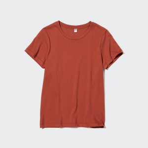 Uniqlo 100% Supima Cotton Crew Neck Short Sleeved Women's T Shirts Red | SRQDUW074