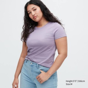 Uniqlo 100% Supima Cotton Crew Neck Short Sleeved Women's T Shirts Purple | MDZTGC721