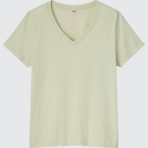 Uniqlo 100% Supima Cotton V Neck Women's T Shirts Light Green | CWPFSA028