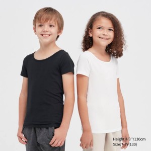 Uniqlo Airism Cotton Blend Scoop Neck Short Sleeved Kids' T Shirts Black | DYMIEZ930