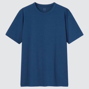 Uniqlo Airism Cotton Crew Neck Men's T Shirts Blue | ODYMRJ091