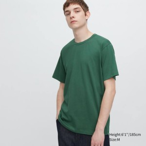 Uniqlo Airism Cotton Crew Neck Short Sleeved Men's T Shirts Green | RSFWZD230