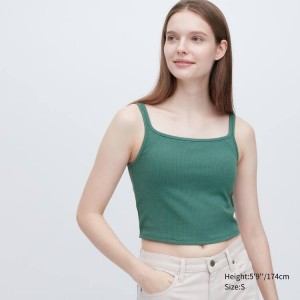 Uniqlo Airism Cotton Cropped Sleeveless Women's Tops Green | TWHLMU504