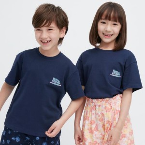 Uniqlo Airism Cotton Graphic Short Sleeved Kids' T Shirts Navy | EPIYRS308