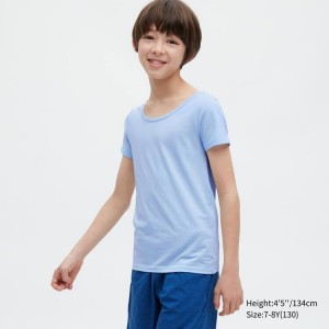 Uniqlo Airism Cotton Scoop Neck Kids' T Shirts Light Blue | YWASJM754