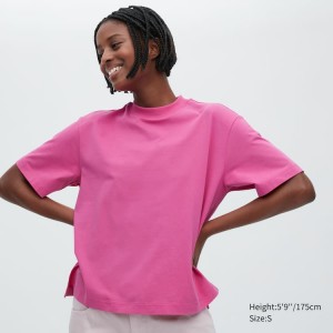 Uniqlo Airism Cotton Short Sleeved Women's T Shirts Pink | MYQGRL302