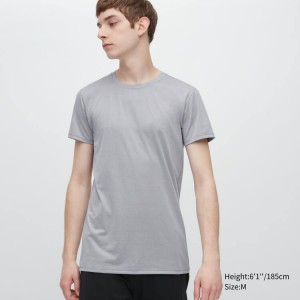 Uniqlo Airism Heather Crew Neck Short Sleeved Men's T Shirts Light Grey | FYGWHX189