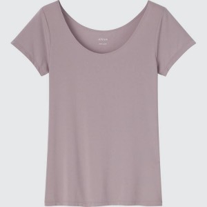 Uniqlo Airism Scoop Neck Women's T Shirts Brown | ZSPNBU187