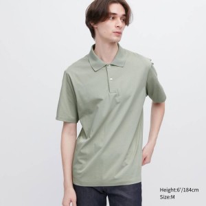 Uniqlo Airism Short Sleeve Men's Polo Shirts Green | WDRPLG308