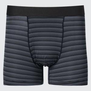 Uniqlo Airism Striped Boxers Men's Underwear Black | CBANUH908