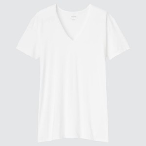 Uniqlo Airism V Neck Men's T Shirts White | AMNUFL354