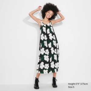 Uniqlo Andy Warhol Flowers Collection Ut Gathered Camisole Women's Dress Dark Green | HCYAME081