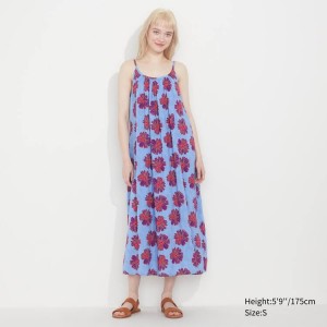 Uniqlo Andy Warhol Flowers Collection Ut Gathered Camisole Women's Dress Blue | IBSOMR687