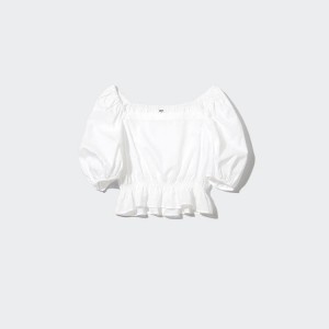 Uniqlo Cotton Cropped Short Sleeved Women's Blouse White | CKUSBN732