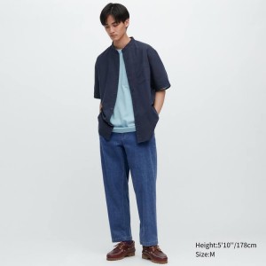 Uniqlo Cotton Denim Relaxed Fit Ankle Length Men's Trousers Blue | SLWEUM476