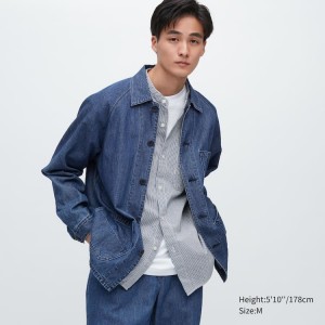 Uniqlo Cotton Linen Blend Utility Men's Jackets Blue | TVIDOS521