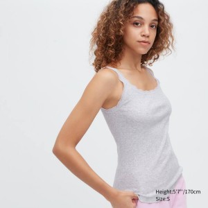 Uniqlo Cotton Ribbed Lace Sleeveless Women's Tops Grey | QZFVUD403