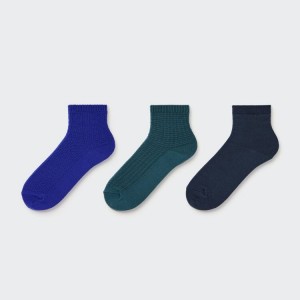 Uniqlo Crew Piqué (Three Pairs) Women's Socks Blue / Navy | WPONTF153