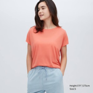 Uniqlo Drape Boat Neck Short Sleeved Women's T Shirts Orange | ARBHVC048