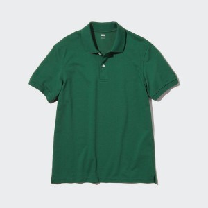 Uniqlo Dry Piqué Men's Polo Shirts Green | VNIRFW543