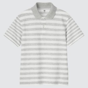 Uniqlo Dry Piqué Striped Kids' Polo Shirts Grey | PJQYZN035