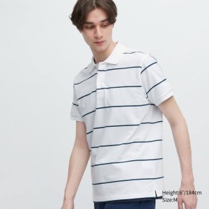 Uniqlo Dry Piqué Striped Men's Polo Shirts White | EHSPBX607