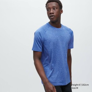 Uniqlo Dry-ex Crew Neck Short Sleeved Men's T Shirts Blue | ZSEFAD857