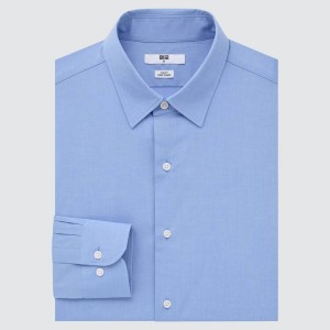 Uniqlo Easy Care Broadcloth Stretch Slim Fit (Regular Collar) Men's Shirts Blue | EXJCMB534