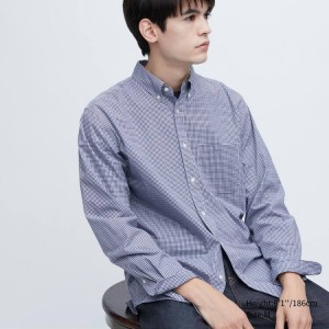 Uniqlo Extra Fine Cotton Broadcloth Long Sleeve Men's Shirts Blue | JYSPMA349