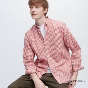 Uniqlo Extra Fine Cotton Broadcloth Long Sleeve Men's Shirts Red | RZUCHF786