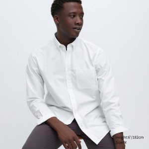 Uniqlo Extra Fine Cotton Broadcloth Printed (Button-down Collar) Men's Shirts White | OUPHXY720