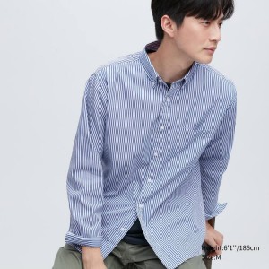 Uniqlo Extra Fine Cotton Broadcloth Regular Fit Striped (Button-down Collar) Men's Shirts Blue | ALVGFS421