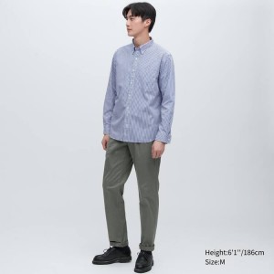 Uniqlo Extra Fine Cotton Broadcloth Regular Fit (Button-down Collar) Men's Shirts Blue | SERMTL957