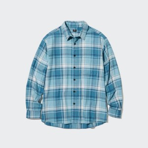 Uniqlo Flannel Checked Regular Fit (Regular Collar) Men's Shirts Blue | PUQSIA123