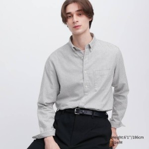 Uniqlo Flannel Regular Fit Checked (Button-down Collar) Men's Shirts Grey | QLTUIB063