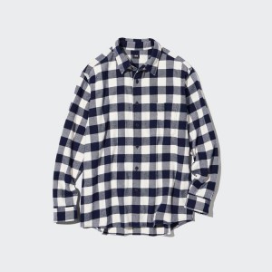 Uniqlo Flannel Regular Fit Checked (Regular Collar) Men's Shirts White | MWLDHC109