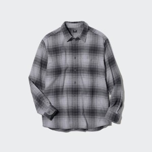 Uniqlo Flannel Regular Fit Checked (Regular Collar) Men's Shirts Grey | IWOYRA306