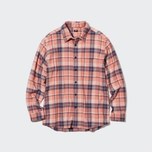 Uniqlo Flannel Regular Fit Checked (Regular Collar) Men's Shirts Pink | RBOTDX679