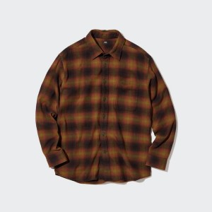 Uniqlo Flannel Regular Fit Checked (Regular Collar) Men's Shirts Yellow | HNWXTS037