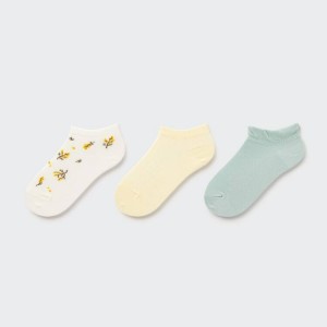 Uniqlo Flower Print Short (Three Pairs) Kids' Socks Cream / Yellow / Blue | YVWHPA027