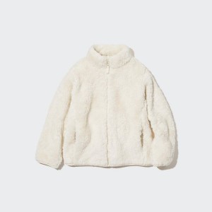 Uniqlo Fluffy Fleece Zipped Kids' Jackets White | UEVFKP342