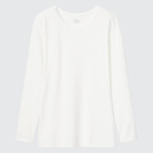 Uniqlo Heattech Crew Neck Long Sleeved Thermal Women's Tops White | LUCHFE265