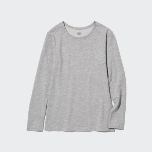 Uniqlo Heattech Extra Warm Cotton Crew Neck Long Sleeved Thermal Women's Tops Grey | IVDOJT254