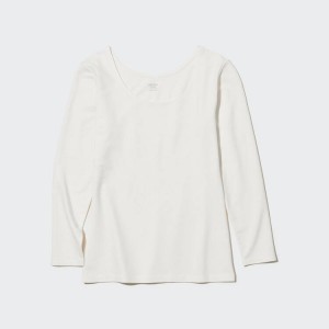 Uniqlo Heattech Extra Warm Cotton Scoop Neck Long Sleeved Thermal Women's Tops White | EZDWRO807