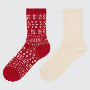 Uniqlo Heattech Fair Isle Print (Two Pairs) Kids' Socks Red / Beige | PQMDGW025