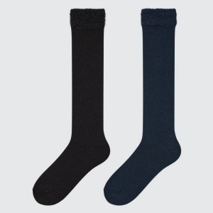 Uniqlo Heattech Knee High Fluffy (Two Pairs) Kids' Socks Black | LVIRDO715