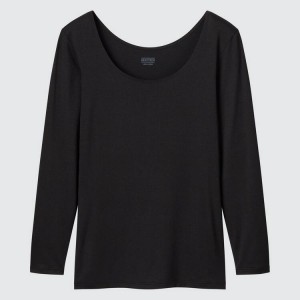 Uniqlo Heattech Scoop Neck Long Sleeved Thermal Women's Tops Black | YZTLFH759