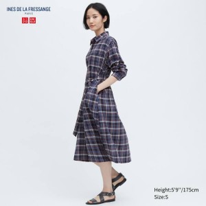 Uniqlo Ines De La Fressange Linen Cotton Blended Women's Dress Blue | PALIQY721